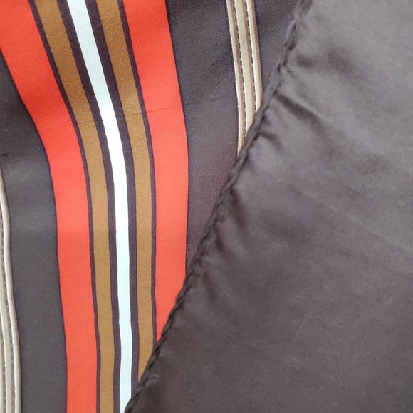 Daniel La Foret Silk Scarf Hand Rolled Brown Multicolor Geometric Striped - Picture 10 of 12